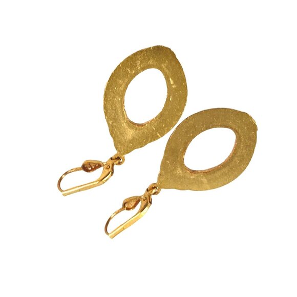 Vintage Gold Tone Dangling Earrings With Rhinestones & Oval Cutouts - 1.5" Long - Picture 5 of 6